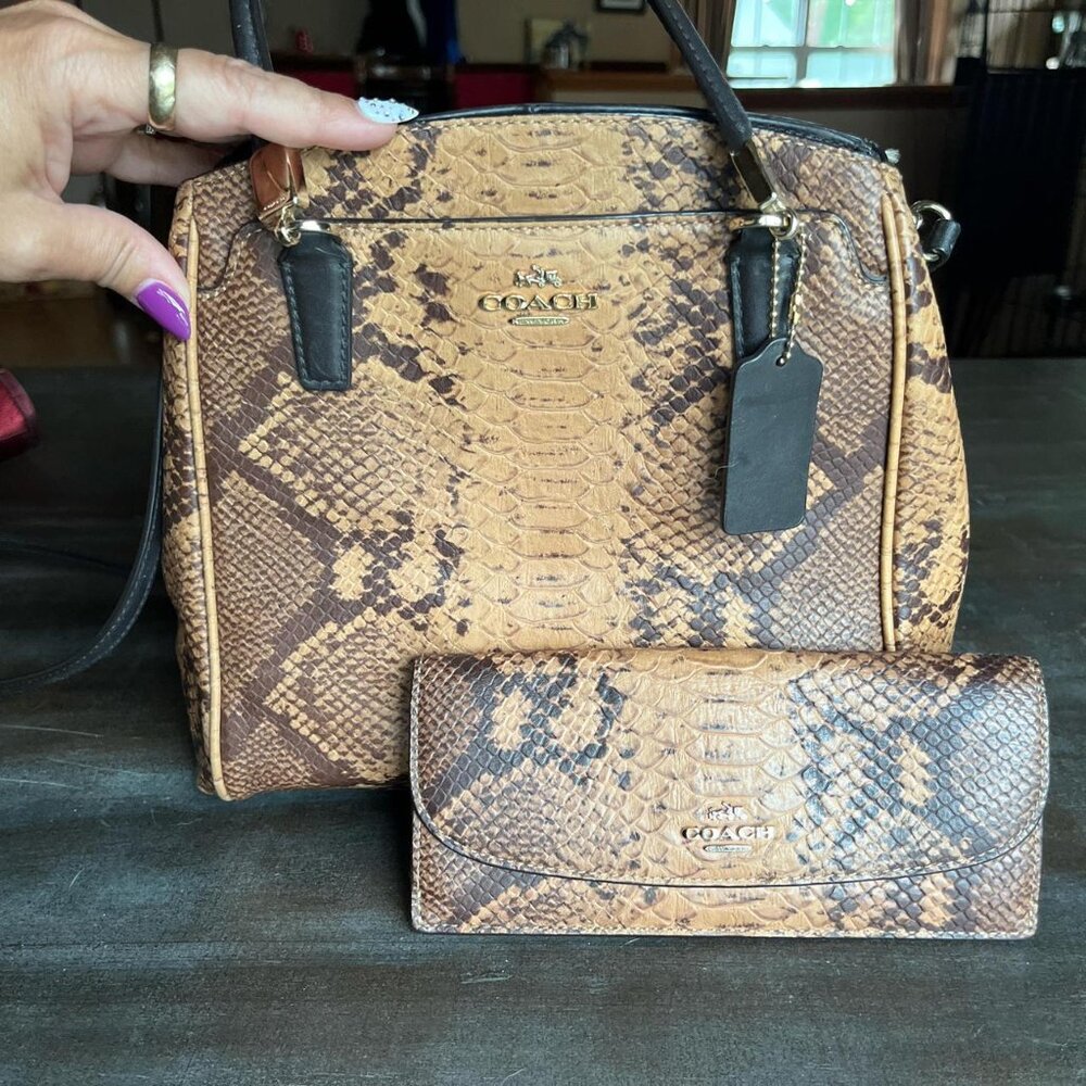 Coach Neutral Python Pattern Purse With Matching … - image 1